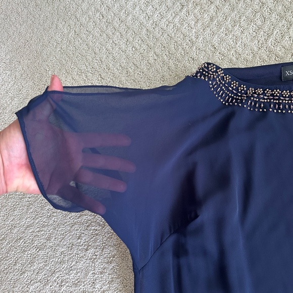 Xscape Embellished Split Sleeve Chiffon Shift Dress Navy Size 18W Cocktail - Picture 10 of 15
